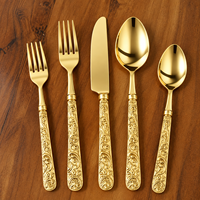 Ensemble de couverts de luxe en acier inoxydable plaqué or PVD style baroque royal – Ensemble de couverts à manche floral vintage orné