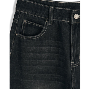 Pantalones vaqueros negros de cintura alta para mujer, de pierna ancha, estilo vintage, lavados, de ajuste holgado y recto, pantalones de mezclilla personalizados al por mayor, a la moda - Product Image 5