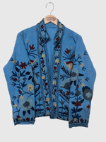 Veste en coton brodée à la main à motifs floraux, col mandarin, style Prairie Chic, grande taille pour femme, vêtement de printemps à manches longues, points ouverts