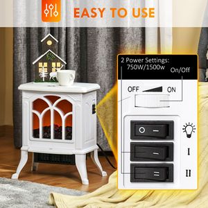 Caminetto Elettrico da 750W/1500W, Stufa Indipendente con Effetto Fiamma e Tronchi Realistici, Installazione a Incasso con Cornice Bianca - Product Image 5