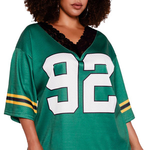 Trendy New Women's Brazil American Football jersey Striped Lace Mesh Jersey OEM Private Label Green Team Mesh T- Shirt Supplier - Product Image 4