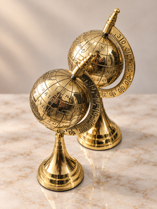 Ensemble de décoration globe terrestre vintage en laiton avec sphères cartographiques et anneau méridien, de luxe, pour bureau, salle d'étude, table. - Product Image 1