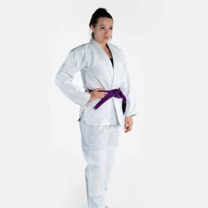 Kimono de BJJ blanc pour femme avec ceinture violette, coupe classique, 100% coton, vêtements d'arts martiaux durables, taille adulte - Product Image 3