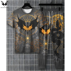 Conjunto Deportivo Informal para Hombre, Tallas Grandes, Camiseta con Estampado 3D y Pantalones Deportivos, Gris con Diseño Naranja y Negro, Pantalones con Cordón Ajustable - Product Image 2