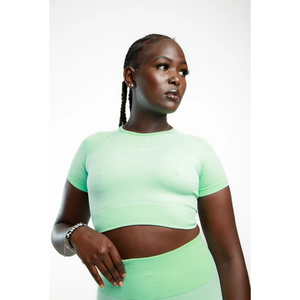 Ensemble de leggings taille haute vert menthe pour femme avec crop top à manches courtes, coupe skinny longue, respirant, pour le yoga - Product Image 3