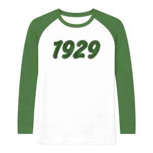 Camiseta blanca de manga larga raglán de la hermandad Iota Phi Lambda, año de fundación 1929, mangas verde esmeralda, ropa con letras griegas, top para mujer - Product Image 5