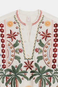 White Embroidered Cotton Kurta For Women Boho Style Loose Fit Casual Wear Indian Pakistani Ethnic Summer Outfit - Product Image 6