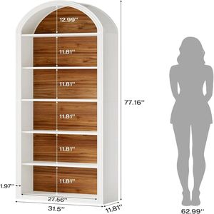 Large Storage <b>Wooden</b> Arched Bookshelf High <b>Bookcase</b> Display Rack with Great Space - Product Image 5