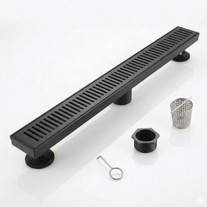 Desagüe de ducha moderno de 28 pulgadas en negro mate, de acero inoxidable 304, lineal, con cubierta extraíble para baño. - Product Image 2