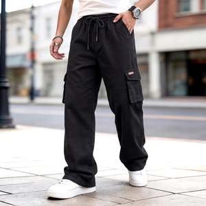 Custom OEM Manufactured 100% Cotton Baggy Cargo <b>Jeans</b> Wide Leg Y2K <b>Elastic</b> Waist Denim Pants for Men with Drawstring Streetwear - Product Image 5