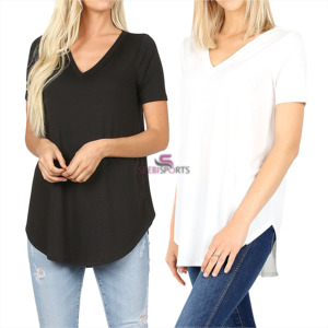 T-shirt rouge à manches courtes et col en V pour femme, 100 % coton biologique de luxe, pré-rétréci, certifié GOTS, doux, respirant et ajusté - Product Image 4