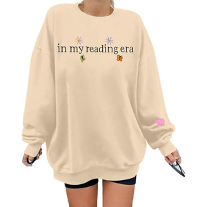 เสื้อสเวตเชิ้ตคอกลมโอเวอร์ไซส์พิมพ์ลายผ้าฝ้ายยูนิเซ็กซ์ทรงปกติสำหรับฤดูใบไม้ผลิ ยี่ห้อ In My Reading Era - Product Image 1