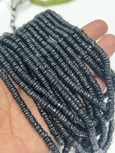 Perles de pierres précieuses de haute qualité pour la fabrication de bijoux, 17 pouces, perles de spinelle noire naturelle lisses, forme Heishi, taille 6-7 mm - Product Image 4