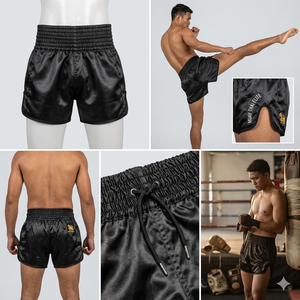 Pantalones Cortos de Muay Thai y MMA Personalizados de Satén OEM, Ecológicos, de Secado Rápido, Sin Tejido, Estilo Urbano, Sólidos, Hasta la Rodilla, para Boxeo y Lucha - Product Image 3