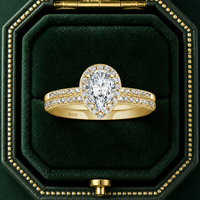 Ensemble de bagues de luxe en argent S925 plaqué or 18 carats avec zircon taille poire 6x9 et zircone goutte d'eau pour fiançailles - Vente en gros