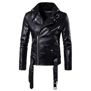 Blouson en cuir pour homme, col rabattu, style moto, veste décontractée à manches longues, vente en gros, OEM, hiver - Product Image 3