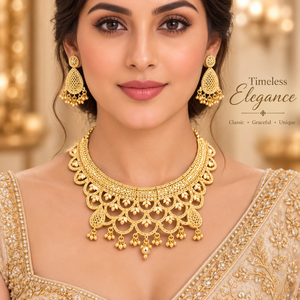 Exquisite Layered Teardrop Necklace <b>Set</b> | 24K <b>Gold</b> Polish Copper Brass Jewelry | Traditional party wear Statement <b>Earrings</b> <b>set</b> - Product Image 4