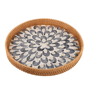 Plateau de service en nacre royale, incrusté de coquillages, en rotin, idéal pour buffets et fêtes, meilleure vente - Product Image 1