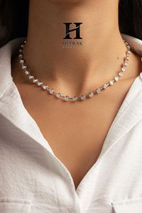 สร้อยคอเทนนิสเพชรทรงกลมหรูหรา ประดับขอบเพชร ทองคำขาว 14K พร้อมสร้อยคอแบบโชคเกอร์ สำหรับผู้หญิง เครื่องประดับคุณภาพสูง ขายส่ง - Product Image 2