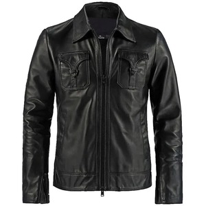 เสื้อแจ็คเก็ตหนังสีดำแฟชั่นสำหรับผู้ชาย - Product Image 1