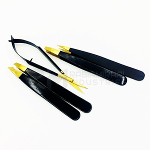 RMI Stainless Steel Gold Plasma Tip And Black Shin Powder Coated Color 4 Different Point Eyebrow Tweezer And Spring Scissor Set - Product Image 5