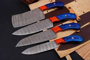 Juego de cuchillos de cocina de Damasco de 5 piezas hechos a mano con mango de madera y funda de cuero, cuchillo de chef, cuchillo de pan, cuchillo utilitario, cuchillo de supervivencia, venta al por mayor - Product Image 5