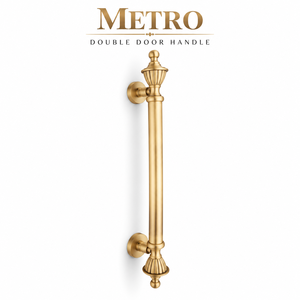 Metro Brass Double <b>Door</b> <b>Handle</b> Traditional Entry Pull <b>with</b> Decorative Finials - Product Image 1