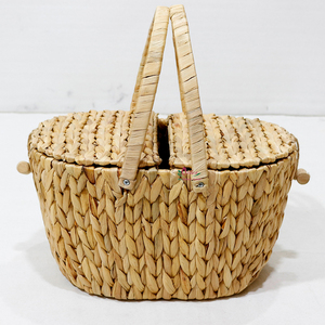 Panier de rangement ovale en rotin de jacinthe naturel, très vendu, avec poignée, panier rustique multi-usages pour l'organisation - Product Image 5