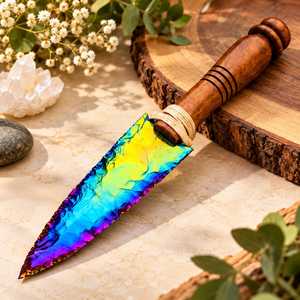 Cuchillo Decorativo de Cristal Obsidiana Aura de Titanio Premium con Mango de Madera para Decoración de Altar Metafísico - Product Image 3