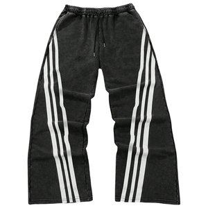 Custom Mens Double Waisted Rhinestone <b>Joggers</b> Flare Baggy <b>Stacked</b> Sweatpants Men Casual Sweat Acid Wash Pants Trousers For Men - Product Image 1