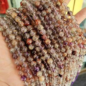 Perles de pierres précieuses en quartz améthyste fantôme violette naturelle et cacoxénite, lisses, en brin, certifiées IGI, du Rajasthan, pour la création de bijoux DIY - Product Image 2