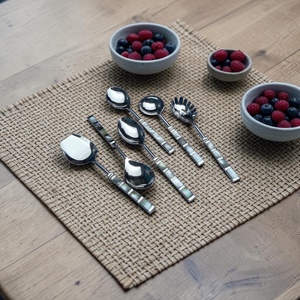 Silver Plated Metal Serving Spoon Set <b>Mirror</b> Finish Long Handle Minimalist Design Dishwasher Safe - Product Image 5