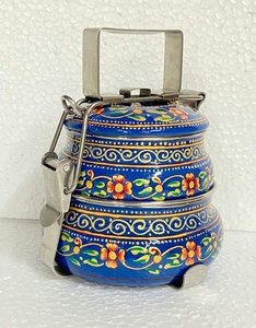 Lonchera Tradicional China de Tres Niveles, Hecha a Mano, de Acero Inoxidable, Diseño Floral Azul, 3 Compartimentos, Material de Grado Alimenticio - Product Image 6