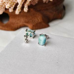Pendientes ovalados de plata de ley 925 con larimar, pendientes de piedras preciosas naturales, joyería para mujer, regalo de Navidad para ella - Product Image 5