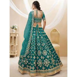 Deslumbrante verde azulado bordado trabajo arte seda dama de honor Lehenga Choli - Product Image 5