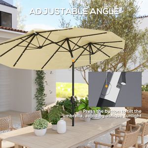 Ombrellone da Esterno Bifacciale 2.7m Bianco Crema con 12 Stecche, Luce Solare a LED, Manovella Inclinabile, in Poliestere - Product Image 4