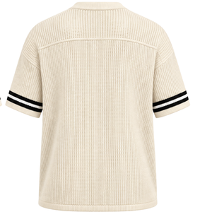 Neutral <b>White</b> Knit <b>V</b> <b>Neck</b> Sports Jersey Short Sleeve Black Stripe Trim Custom Oversized Casual Athletic Performance Team <b>Shirt</b> - Product Image 2