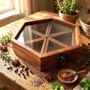 Caja de Almacenamiento de Madera con Compartimentos Divididos para Frutos Secos, Exhibición de Mesa, Hecha a Mano, Madera Sólida Cuadrada Pulida - Product Image 5
