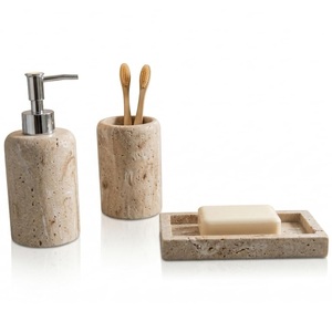 Great Quality Brown Marble Luxury Eco-Friendly Bathroom <b>Set</b> <b>Soap</b> Dispenser and Wash Storage <b>Set</b> for Home and Restaurant - Product Image 1