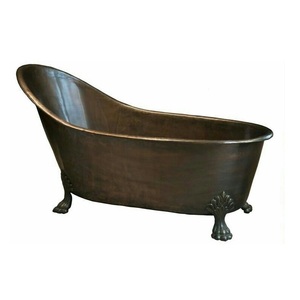 Bañera de lujo independiente de cobre martillado con patas, estilo vintage ovalada, ecológica, con patas doradas ornamentadas. - Product Image 6