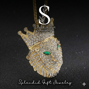 Nuevo Colgante Hip Hop de Cabeza de León con Corona, Colgante de Moissanita, Joyería de Moissanita, Accesorios de Aleación, Collar Hiphop - Product Image 1