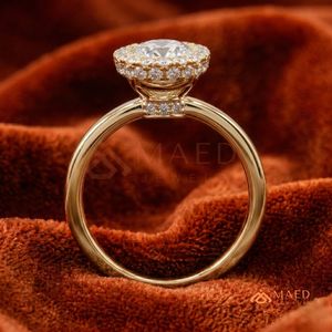 Luxury 14K Gold Oval Shape Halo Diamond Wedding Ring with Round Cut Accent <b>Stones</b> for Women - Product Image 3