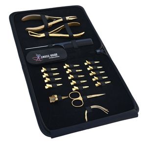 Kit d'outils de pose d'extensions capillaires en acier inoxydable de qualité supérieure avec pinces à sertir Microlink, pinces de sectionnement et aiguilles courbées pour la couture de trames - Product Image 1