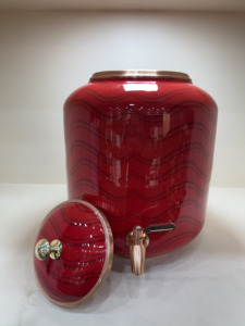 Distributeur d'eau artisanal en cuivre pur 0,8 L avec impression vague abstraite rouge, robinet en laiton anti-fuite, pot de stockage écologique pour la maison - Product Image 5