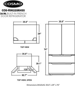 36 en 22,5 cu. Réfrigérateur à portes françaises 4 portes avec poignée encastrée en acier inoxydable, profondeur de comptoir - Product Image 3