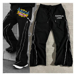 Men's Black Sweatpants With Side Stripe Elastic Waist <b>Drawstring</b> Casual Wear Custom Logo Print Autumn Style - Product Image 1