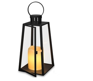 New Trending 2026 Factory selling Triangle shape Metal & Glass <b>Lantern</b> With Shiny <b>Black</b> Finish Candle <b>Lantern</b> for Garden - Product Image 1
