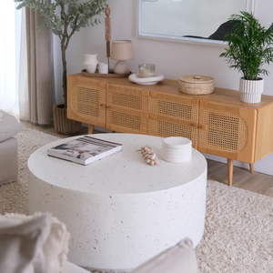 Mesa de centro redonda moderna hecha a mano de terrazo blanco para sala de estar, hotel, uso interior y exterior, de Vietnam. - Product Image 4