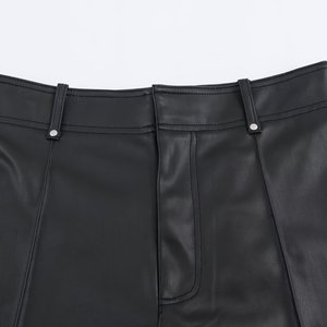<b>Men</b> Leather Pants Floor Length Cargo Pant Pu Loose Casual Straight Trousers Regular Solid Splice Button Pocket Autumn Winter - Product Image 6