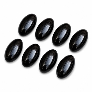 Onyx noir naturel de haute qualité certifié par une tierce partie, cabochon calibré à coupe ovale, taille personnalisable, pierres précieuses en vrac à dos plat - Product Image 3